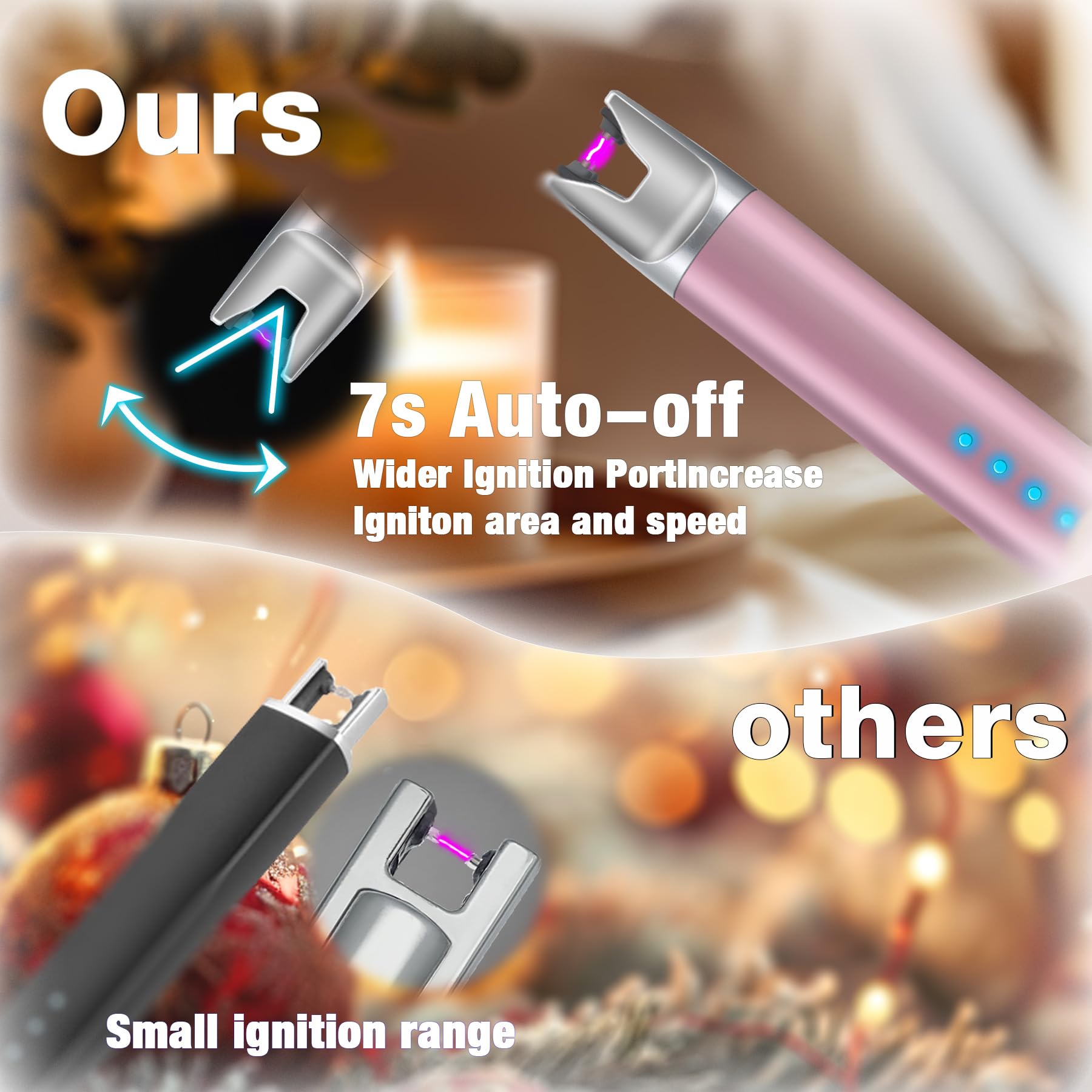 2 Pack Electric Candle Lighter USB Rechargeable Lighters Windproof Plasma Arc Lighters Flameless Type C Long Lighter with Safety Switch for Candle BBQ Camping Birthday Fireworks