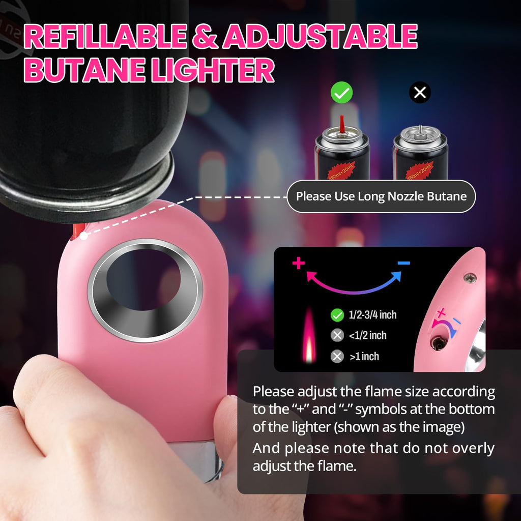 Cool Butane Torch Lighter, Funny Keychain Lighters for Candle BBQ, Refillable&Adjustable EDC Pocket Lighter with Windproof Jet Flame, Unique Gifts for Men Women (Black)