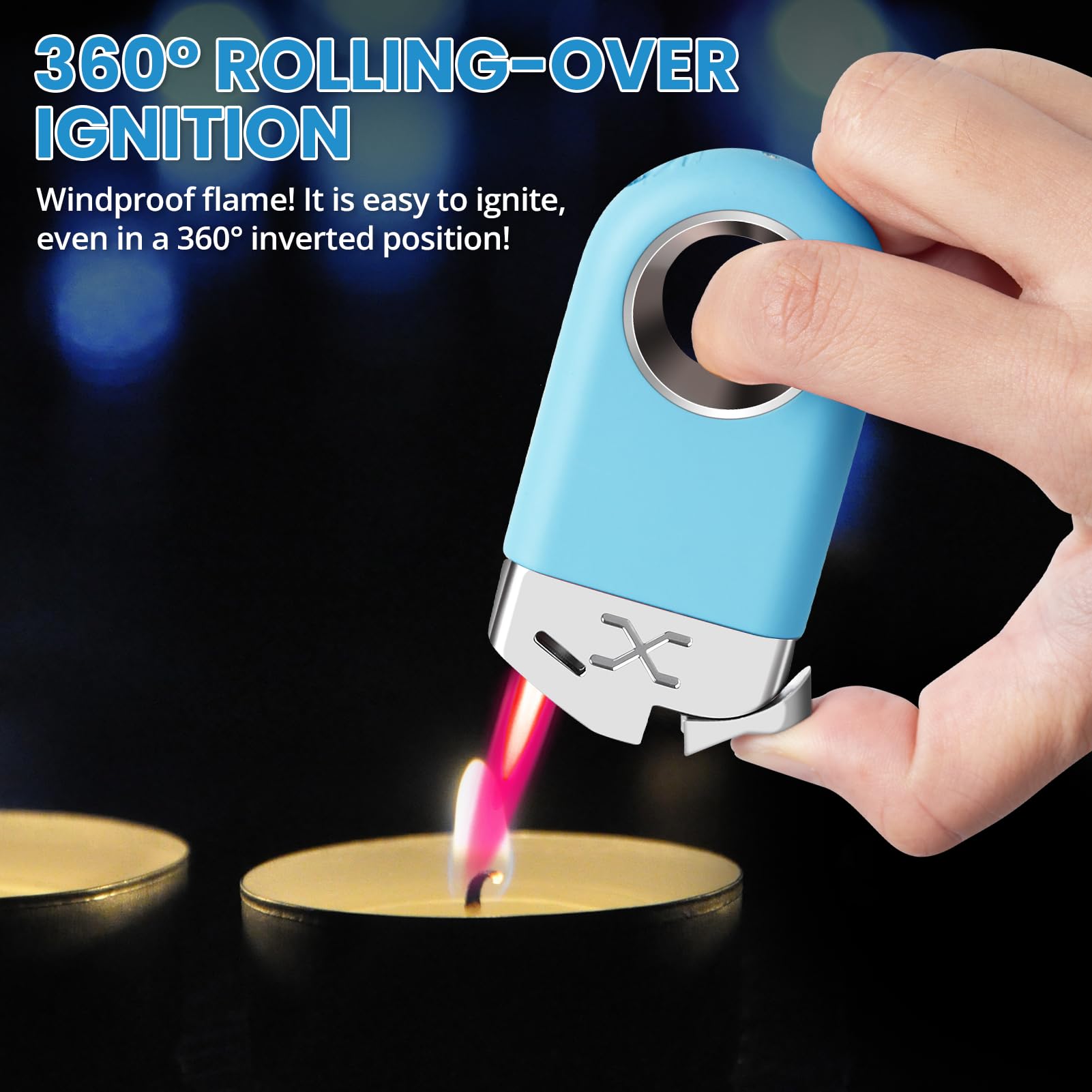 Cool Butane Torch Lighter, Funny Keychain Lighters for Candle BBQ, Refillable&Adjustable EDC Pocket Lighter with Windproof Jet Flame, Unique Gifts for Men Women (Black)